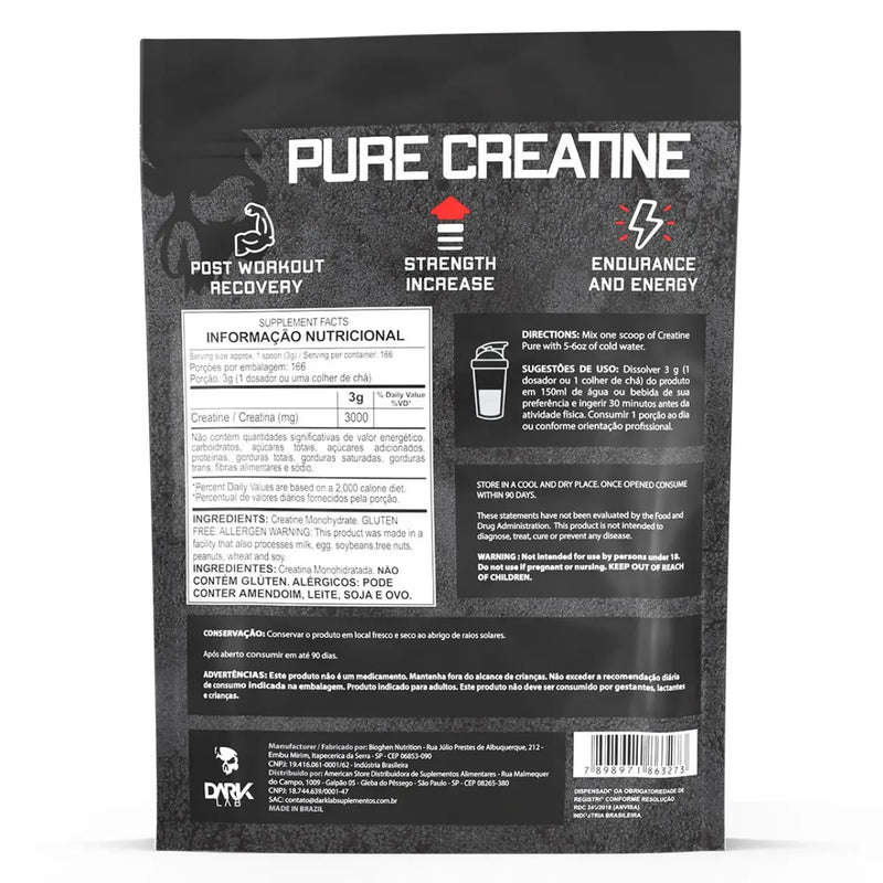 Creatina Monohidratada Pura 500g Refil Dark Lab